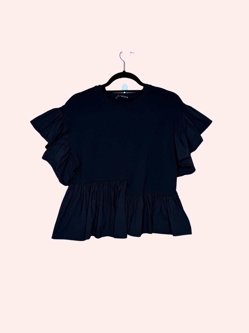 Zara Black Ruffle Sleeve Peplum Top
